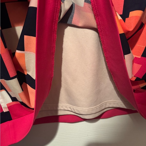 Jessica H Sz 16W Geometric Pattern Pink Navy Coral dress pink trim, fully lined - Picture 7 of 8